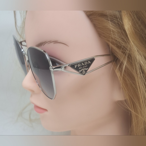 NWT Prada Women's Sunglasses SPR 57YS Silver Grey Gradient Steel Italy 57-18-140 - Picture 13 of 16